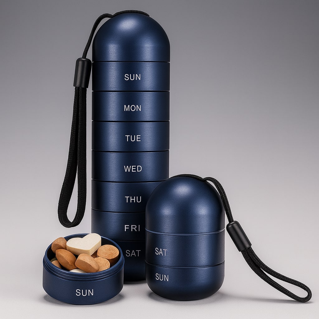 Storage box | Aluminium pill box with 7 compartments | Compact & shockproof | Capsovault
