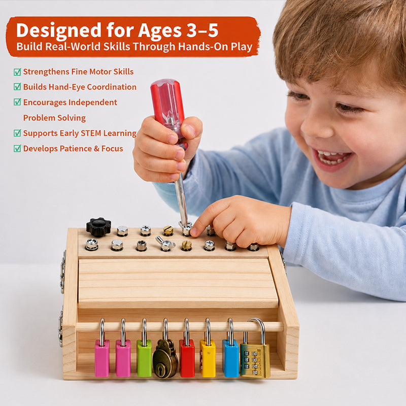 Boneroshop Wooden Screwdriver Lock & Key Activity Board