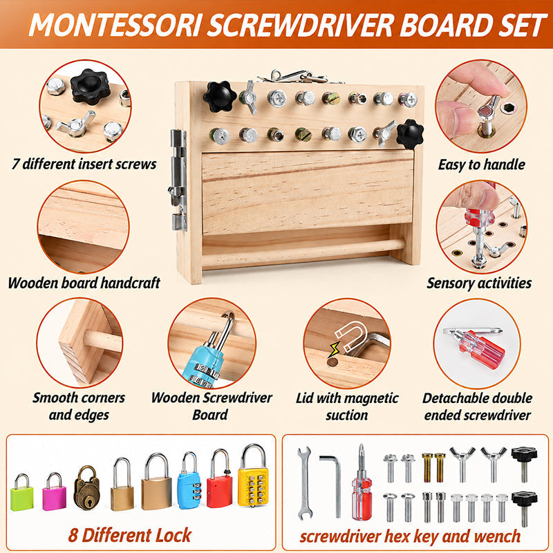 Boneroshop Wooden Screwdriver Lock & Key Activity Board