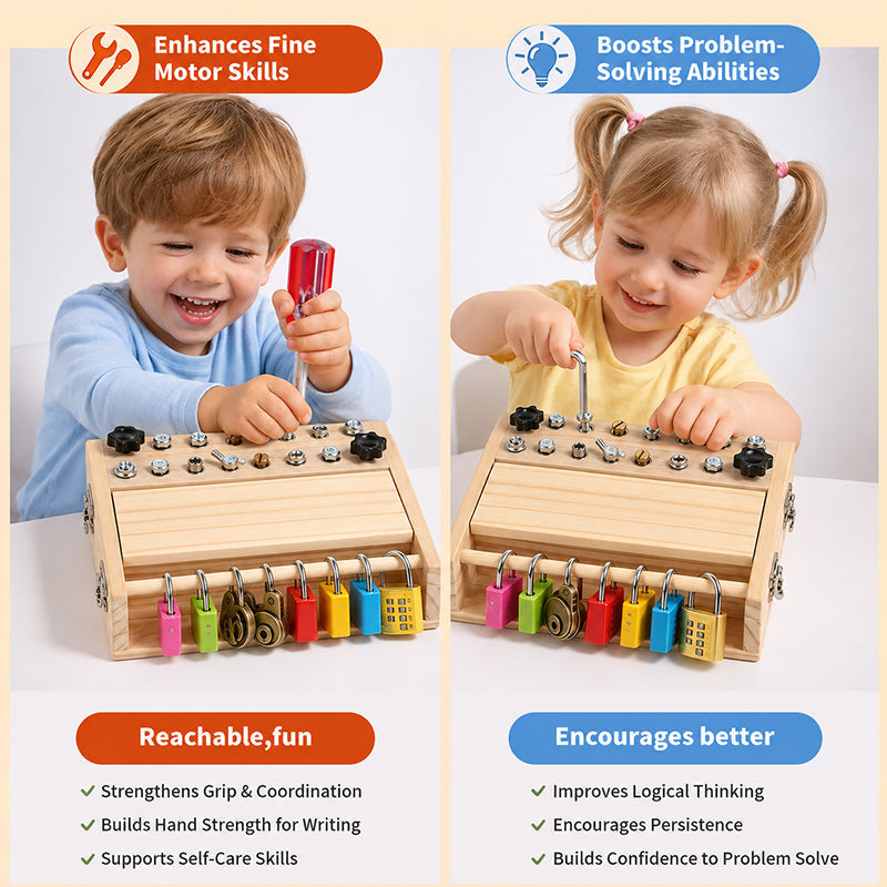 Boneroshop Wooden Screwdriver Lock & Key Activity Board