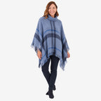 Sugar Crisp Women's Tweed Check Poncho with Roll Neck & Fringed Hem