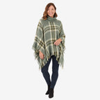 Sugar Crisp Women's Tweed Check Poncho with Roll Neck & Fringed Hem