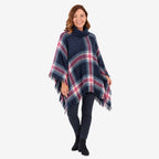 Sugar Crisp Women's Tweed Check Poncho with Roll Neck & Fringed Hem