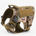 Tactical dog harness in nylon with handle, quick-release buckles and MOLLE webbing, padded and escape-proof, also in set