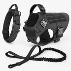 Tactical dog harness in nylon with handle, quick-release buckles and MOLLE webbing, padded and escape-proof, also in set
