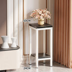 Tall Narrow Marble-Top Plant Stand Side Table with Lower Shelf and Gold Metal Frame
