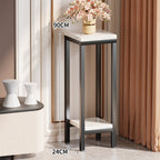Tall Narrow Marble-Top Plant Stand Side Table with Lower Shelf and Gold Metal Frame