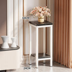 Tall Narrow Marble-Top Plant Stand Side Table with Lower Shelf and Gold Metal Frame