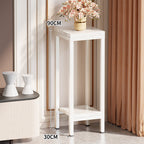 Tall Narrow Marble-Top Plant Stand Side Table with Lower Shelf and Gold Metal Frame