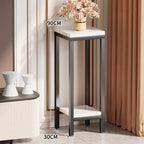 Tall Narrow Marble-Top Plant Stand Side Table with Lower Shelf and Gold Metal Frame