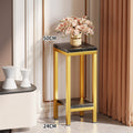 Tall Narrow Marble-Top Plant Stand Side Table with Lower Shelf and Gold Metal Frame