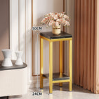 Tall Narrow Marble-Top Plant Stand Side Table with Lower Shelf and Gold Metal Frame