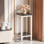 Tall Narrow Marble-Top Plant Stand Side Table with Lower Shelf and Gold Metal Frame