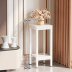 Tall Narrow Marble-Top Plant Stand Side Table with Lower Shelf and Gold Metal Frame