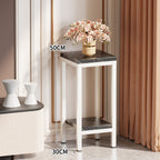 Tall Narrow Marble-Top Plant Stand Side Table with Lower Shelf and Gold Metal Frame