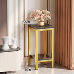 Tall Narrow Marble-Top Plant Stand Side Table with Lower Shelf and Gold Metal Frame