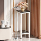 Tall Narrow Marble-Top Plant Stand Side Table with Lower Shelf and Gold Metal Frame