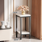 Tall Narrow Marble-Top Plant Stand Side Table with Lower Shelf and Gold Metal Frame