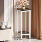 Tall Narrow Marble-Top Plant Stand Side Table with Lower Shelf and Gold Metal Frame