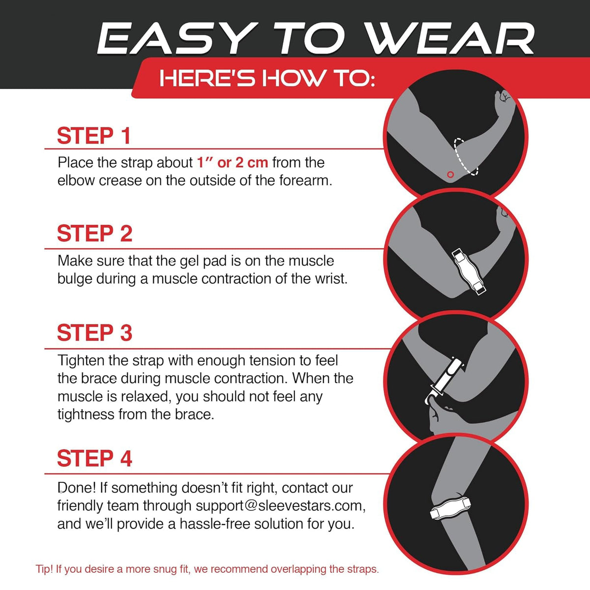 Tennis elbow brace, adjustable 3-strap compression support for tendonitis