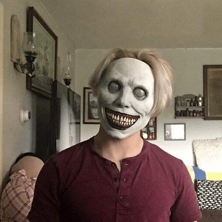 Terrifying Halloween Mask, Smiling Demon Latex Mask for Adults, Creepy Mask for Parties and Cosplay, LED Versions Also A