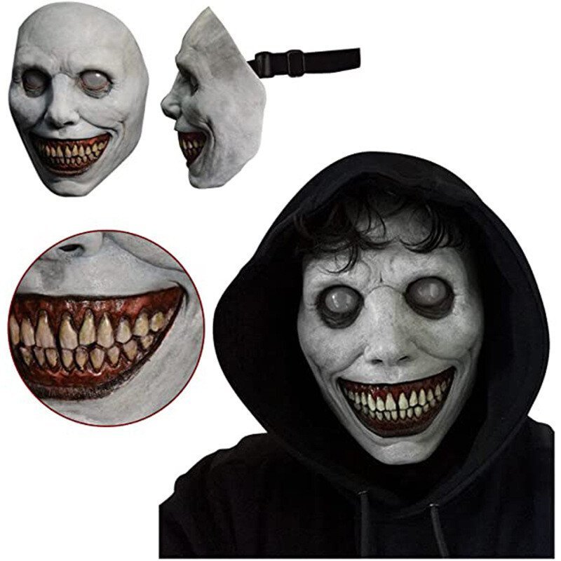 Terrifying Halloween Mask, Smiling Demon Latex Mask for Adults, Creepy Mask for Parties and Cosplay, LED Versions Also A