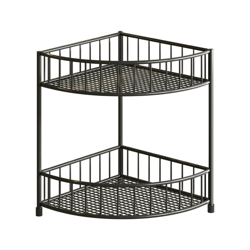 Three-Tier Rounded Corner Kitchen Storage Rack with Raised Rails and Mesh Shelves