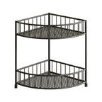 Three-Tier Rounded Corner Kitchen Storage Rack with Raised Rails and Mesh Shelves