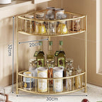 Three-Tier Rounded Corner Kitchen Storage Rack with Raised Rails and Mesh Shelves