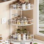 Three-Tier Rounded Corner Kitchen Storage Rack with Raised Rails and Mesh Shelves