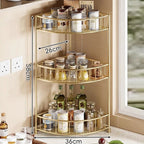 Three-Tier Rounded Corner Kitchen Storage Rack with Raised Rails and Mesh Shelves