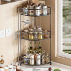 Three-Tier Rounded Corner Kitchen Storage Rack with Raised Rails and Mesh Shelves