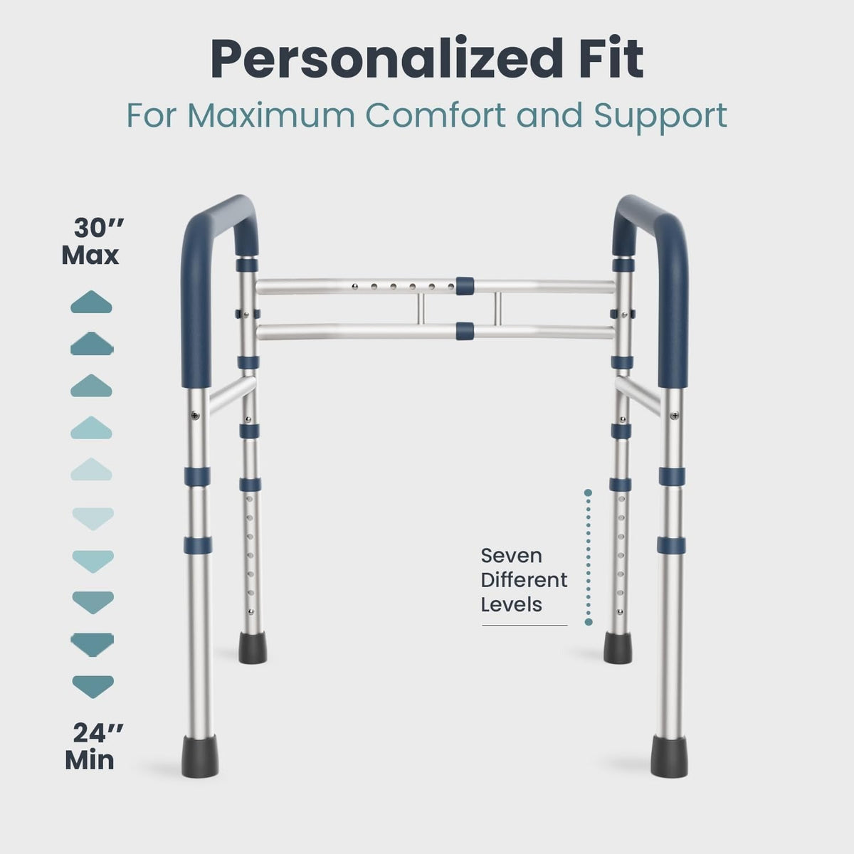 Toilet Safety Rail Frame, Adjustable Height and Width, 159 kg Capacity