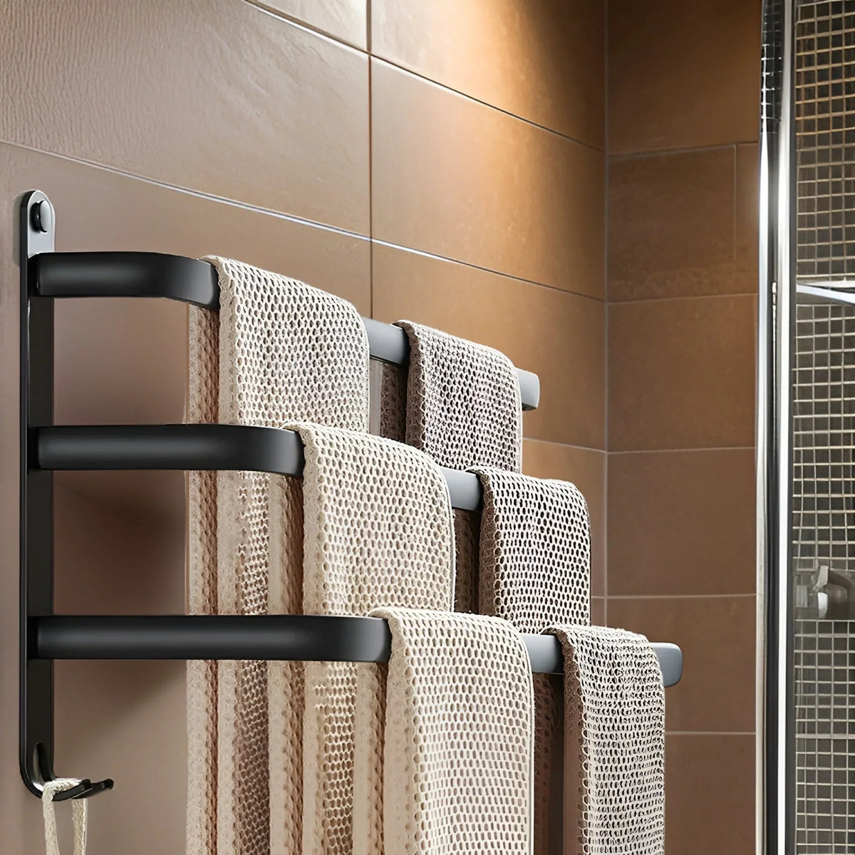 Towel Rack | Space-Saving Aluminium Frame | 3 Tiers, Wall-Mounted