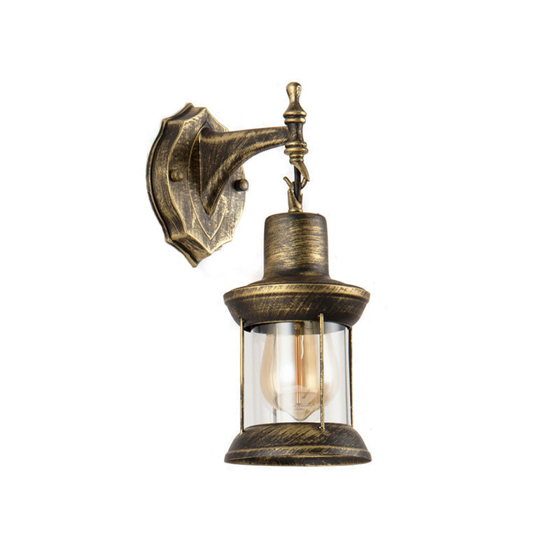 Traditional outdoor wall light with clear glass shade in antique bronze – E27 fitting