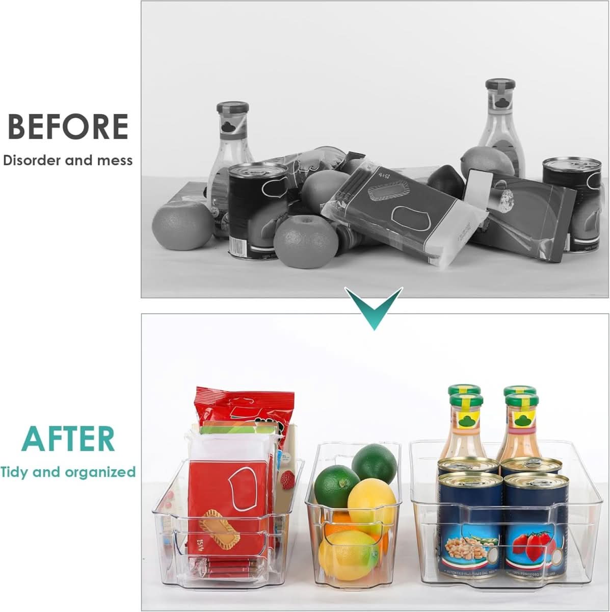 Transparent storage boxes for fridge and kitchen organisation