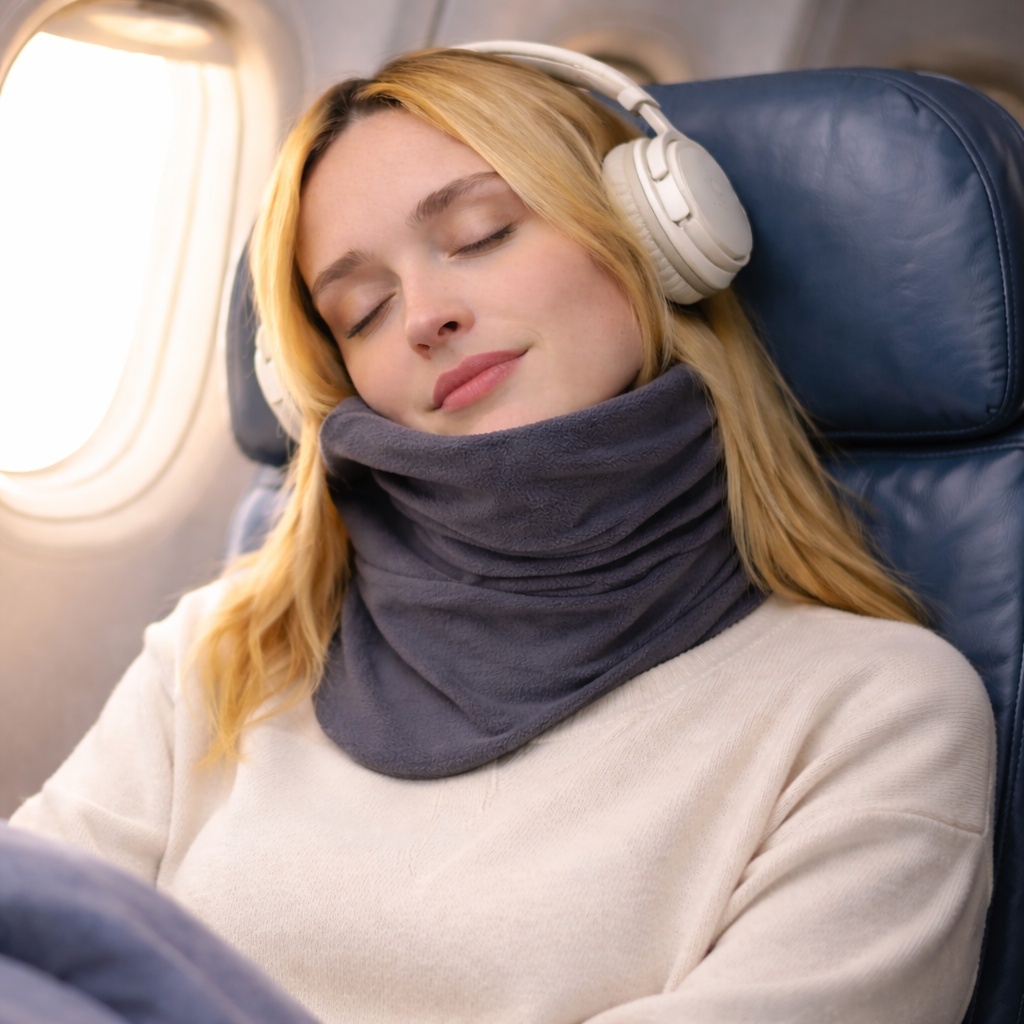 Travel Neck Pillow with Wraparound Support for Plane and Car