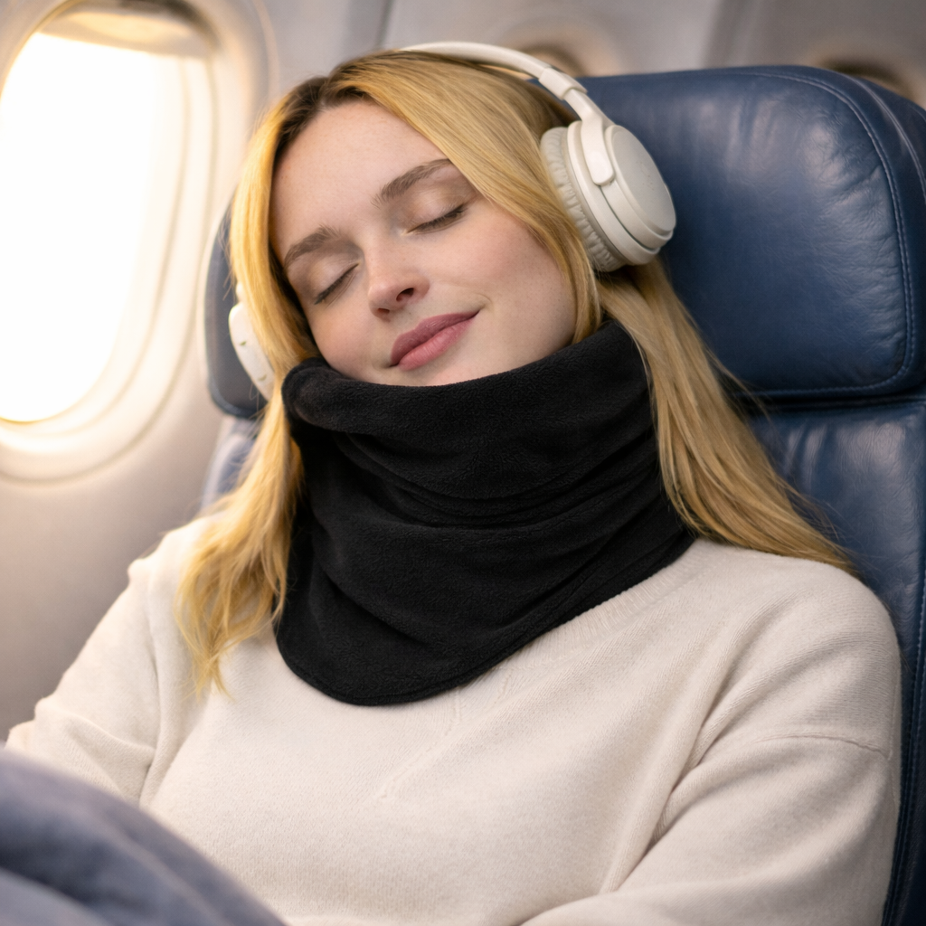 Travel Neck Pillow with Wraparound Support for Plane and Car