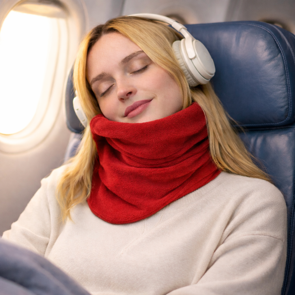 Travel Neck Pillow with Wraparound Support for Plane and Car
