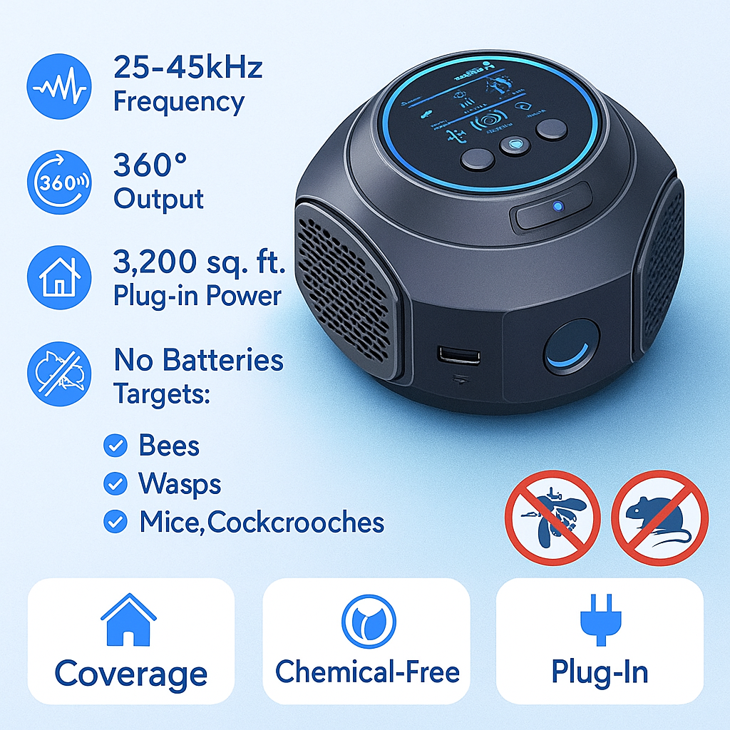 Boneroshop | Ultrasonic Bee & Wasp Repellent Device | Chemical-Free. 360° Coverage for Home & Outdoor Pest Control