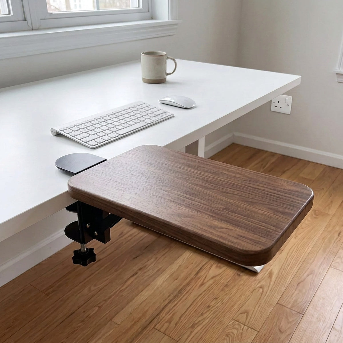 Under-Desk Bamboo Slide-Out Work Surface Clamp-Mounted Keyboard & Mouse Platform