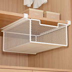 Under-Shelf Pull-Out Metal Mesh Closet Basket Organiser with Clamp Rail