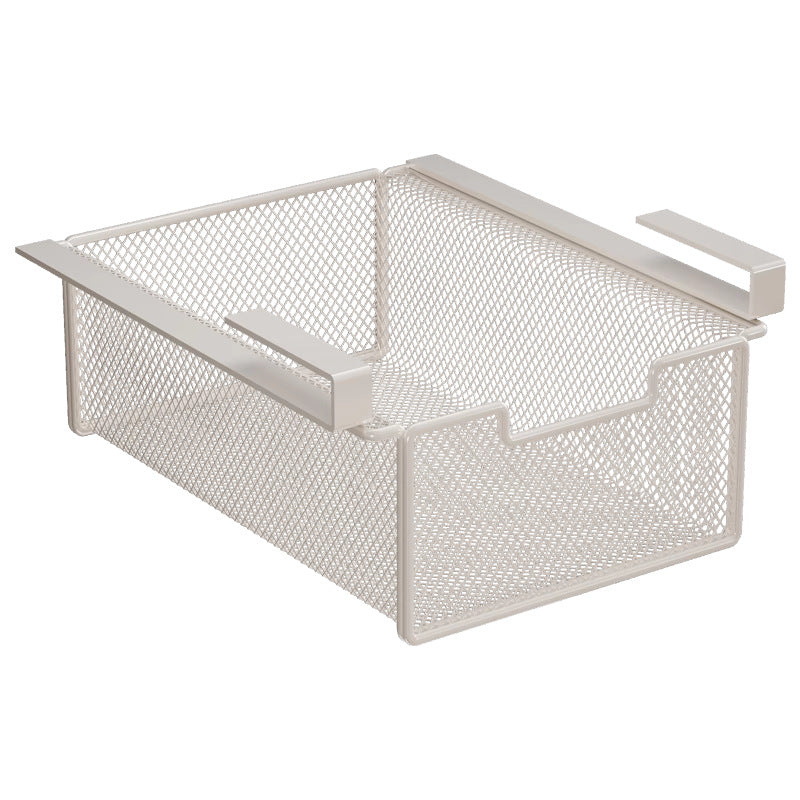 Under-Shelf Pull-Out Metal Mesh Closet Basket Organiser with Clamp Rail