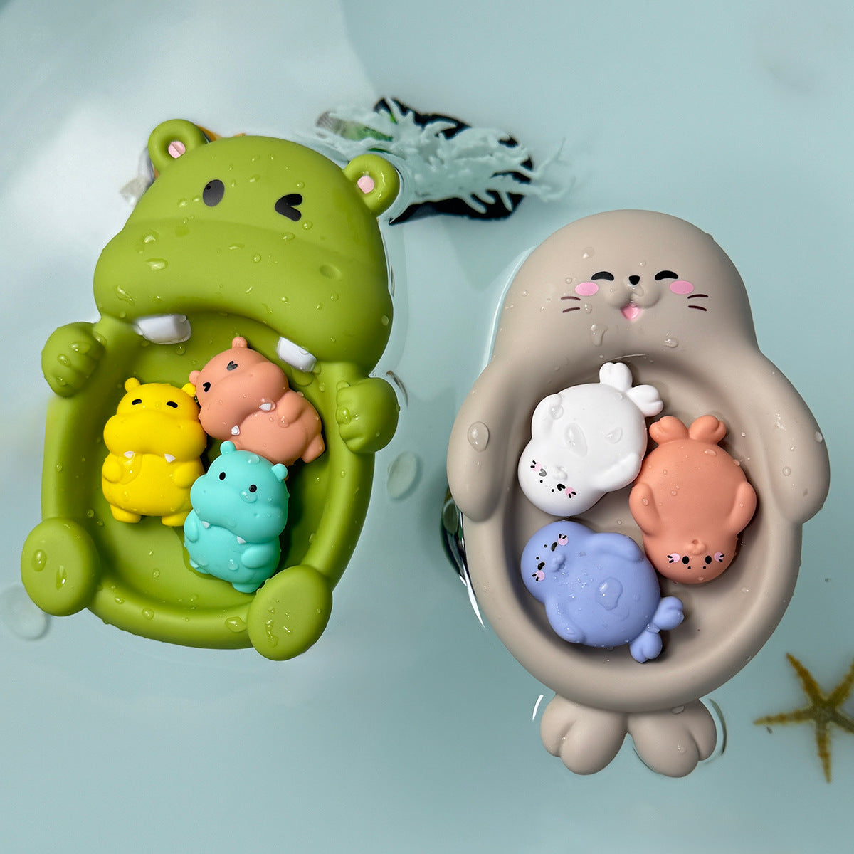 Unisex Bath Fun Toy Set with Cute Hippopotamus Figures