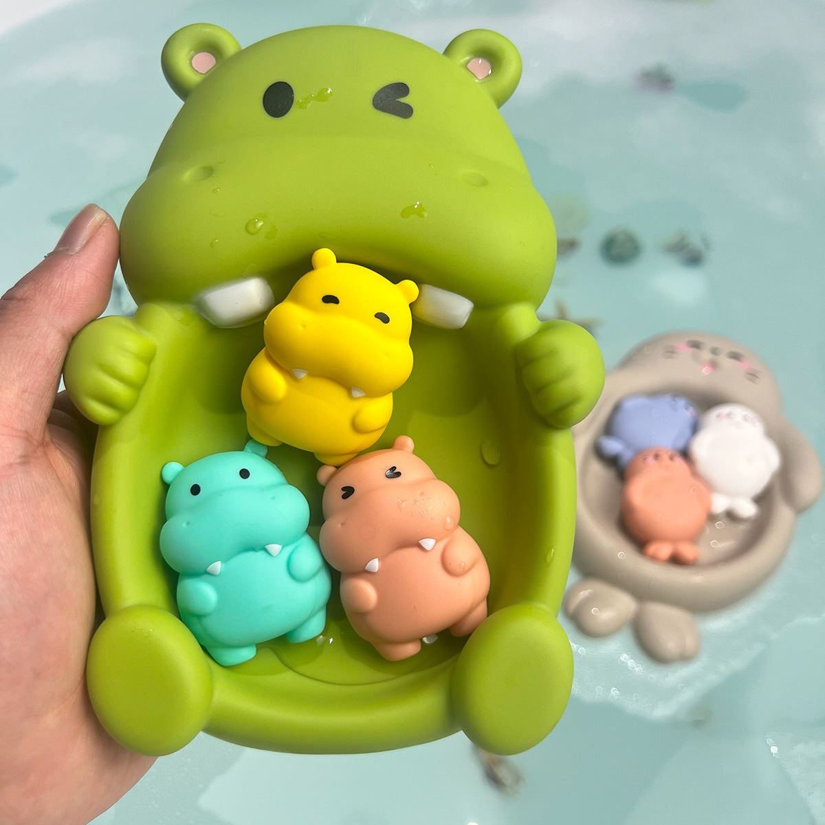 Unisex Bath Fun Toy Set with Cute Hippopotamus Figures