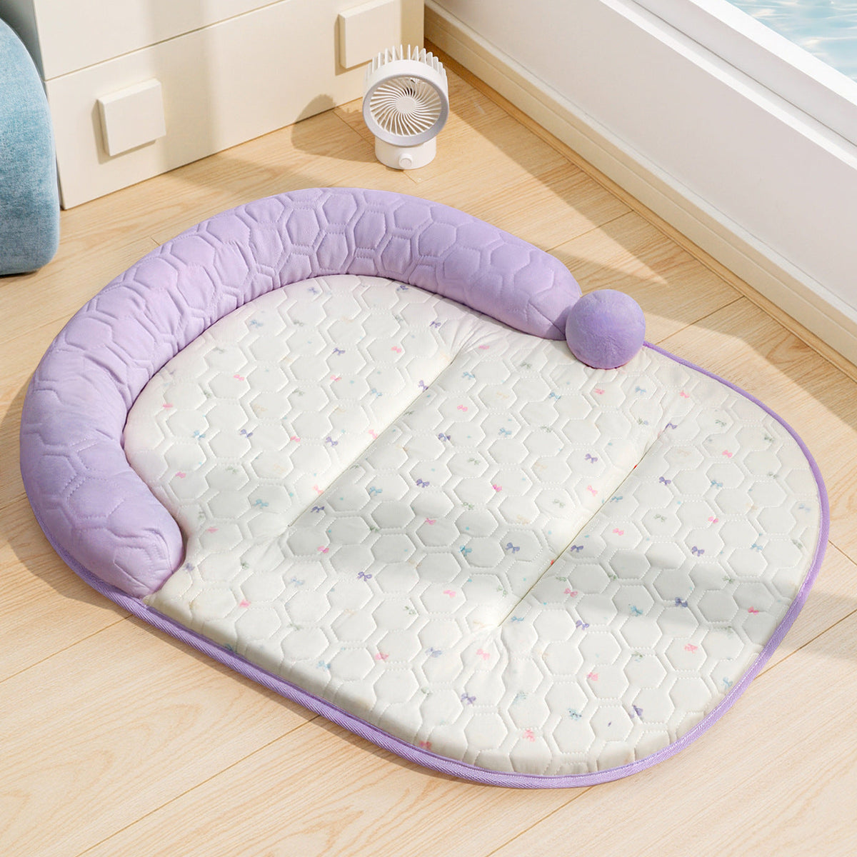 Unisex Padded Baby Play Mat with Elevated Headrest Edge and Non-Slip Bottom