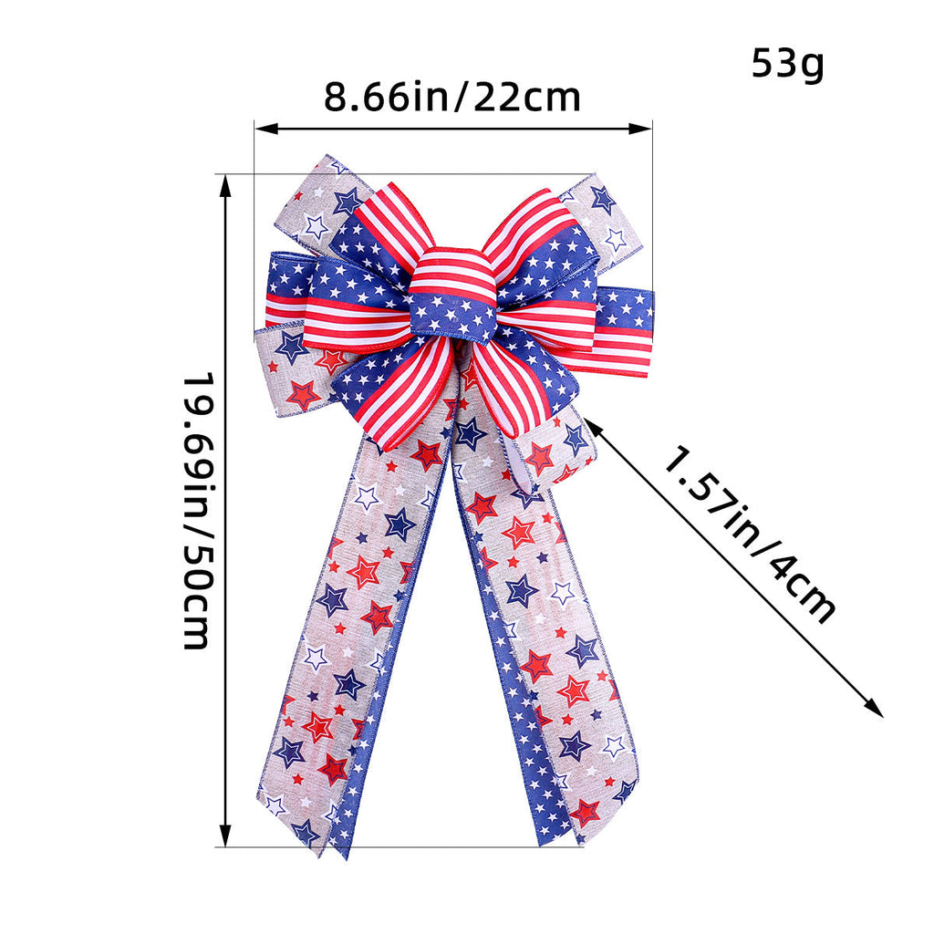 Unisex Patriotic USA Star and Stripe Ribbon Bow Set with Wired Tails and Clip Attachment