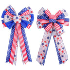 Unisex Patriotic USA Star and Stripe Ribbon Bow Set with Wired Tails and Clip Attachment