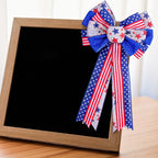 Unisex Patriotic USA Star and Stripe Ribbon Bow Set with Wired Tails and Clip Attachment