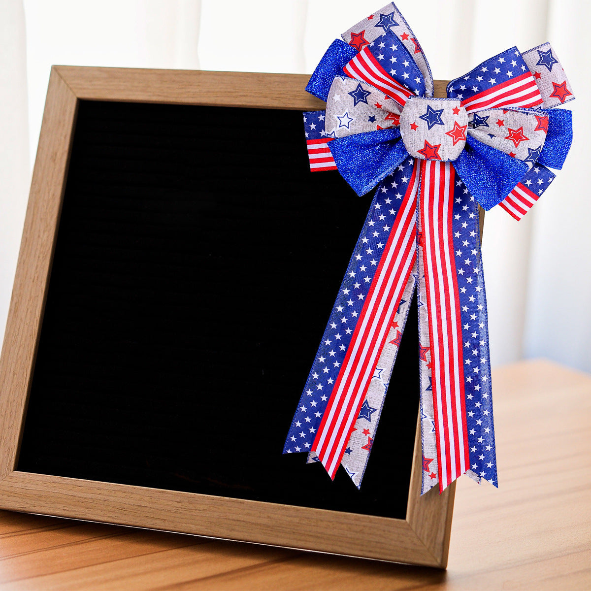 Unisex Patriotic USA Star and Stripe Ribbon Bow Set with Wired Tails and Clip Attachment